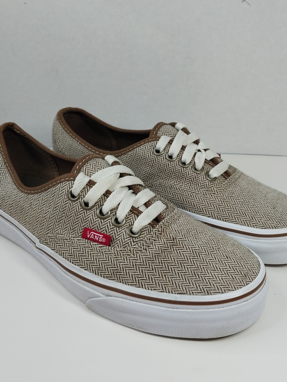 Vans Off The Wall Brown Herringbone Tweed Shoes Womens Sz 8 Mens Sz 6.5 Preppy